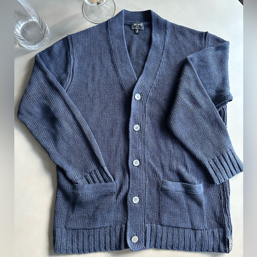 Todd Snyder 100% Linen Cardigan Navy Blue Heavyweight